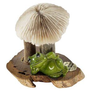 Mid-Century Magic Mushroom Sculpture Coral Driftwood Ceramic Frog Vintage